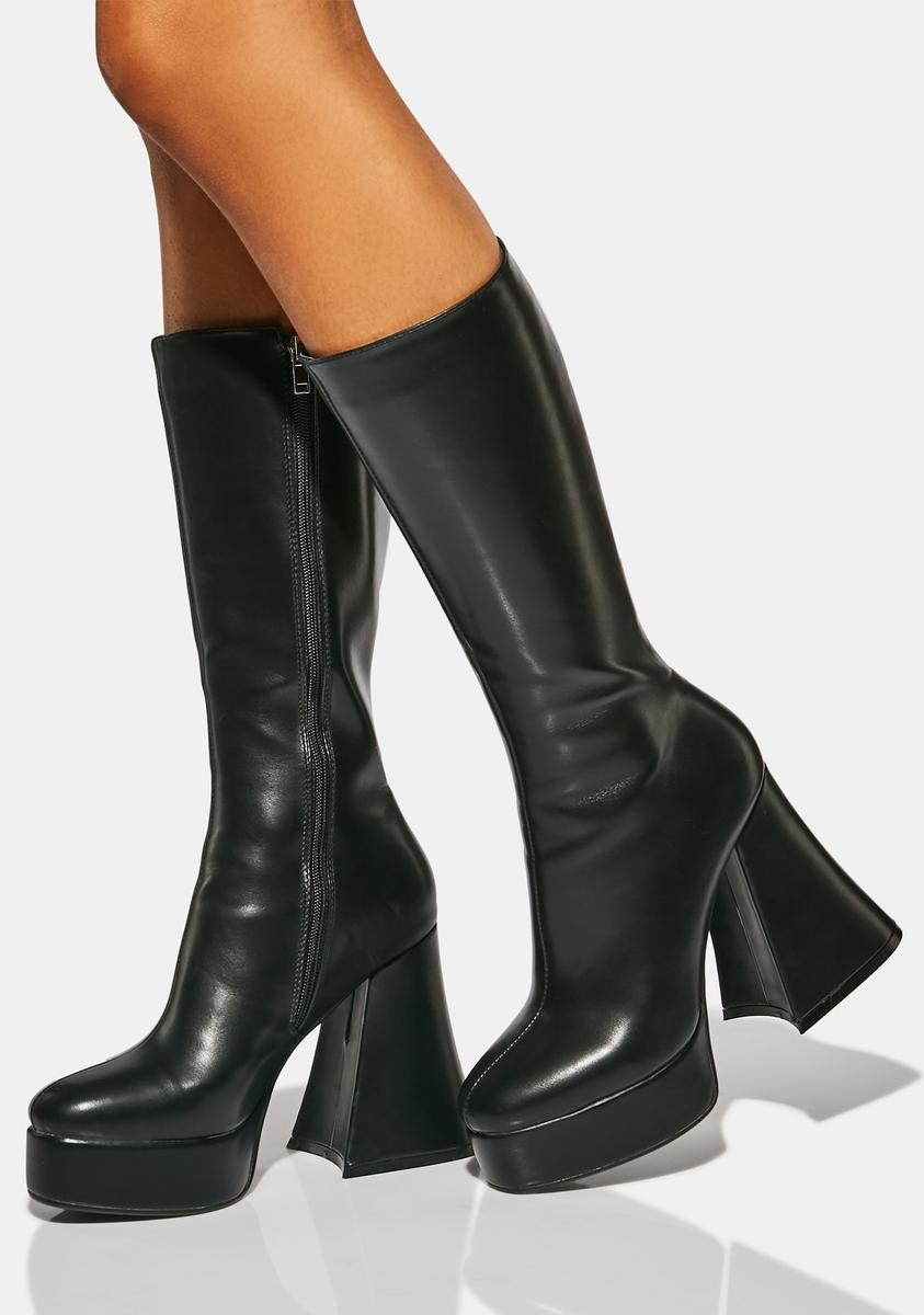 Lamoda Vegan Leather Zip Up Boots Black Dolls Kill