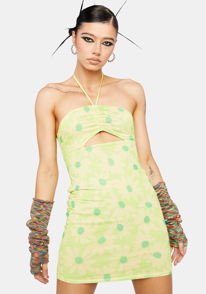Afrm Floral Print Mesh Halter Mini Dress - Lime Dolls Kill Afrm Floral Print Mesh Halter Mini Dress - Lime Dolls Kill