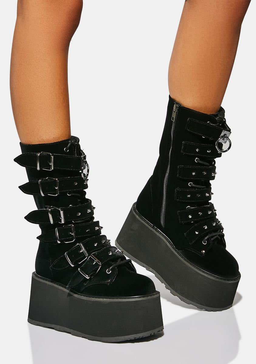 Ankle Boots Demonia Boots Damned Demonia Damned-225 Velvet Buckle