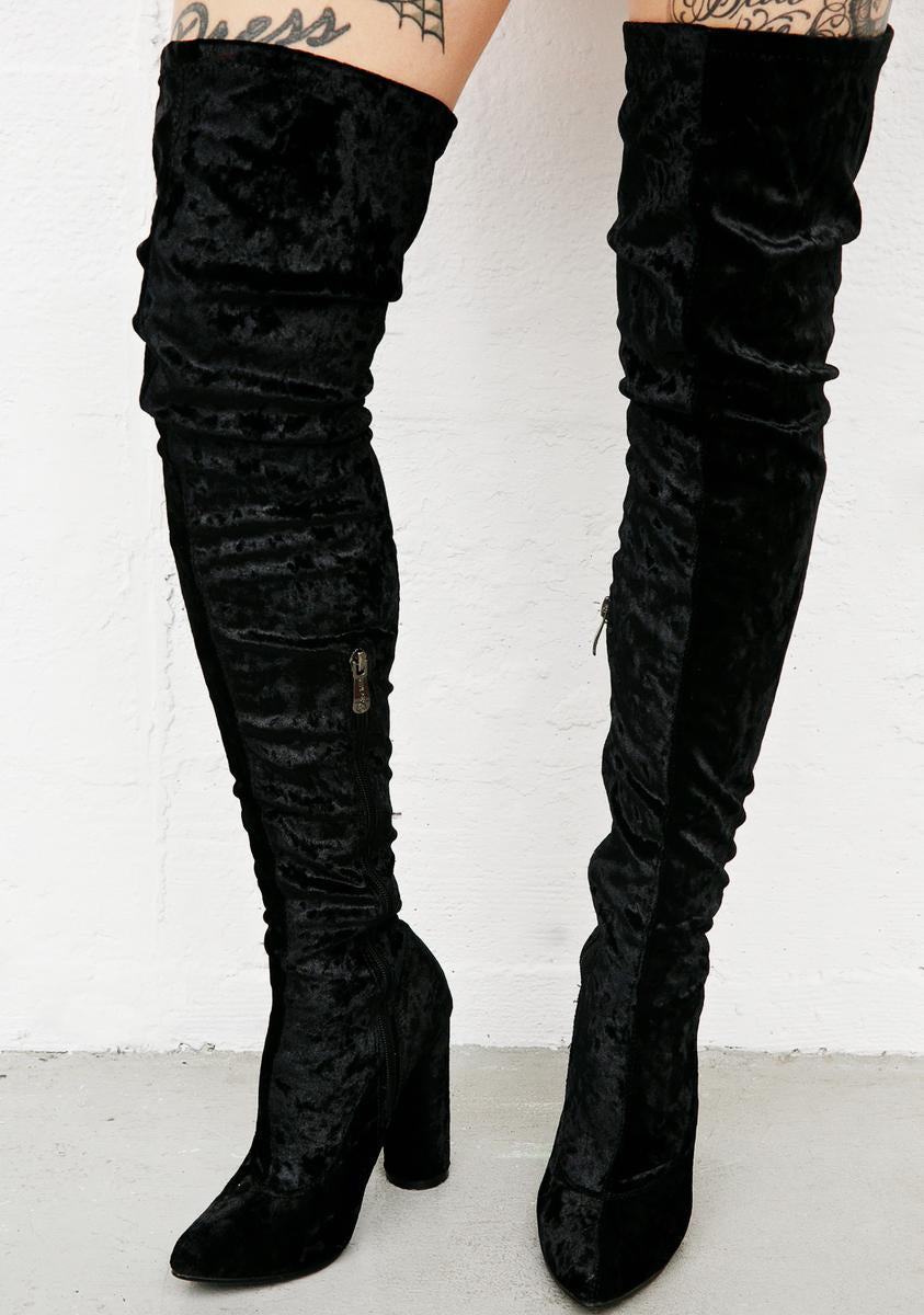 Knee Boots Black Velvet Bootie Black Velvet Thigh High Boot