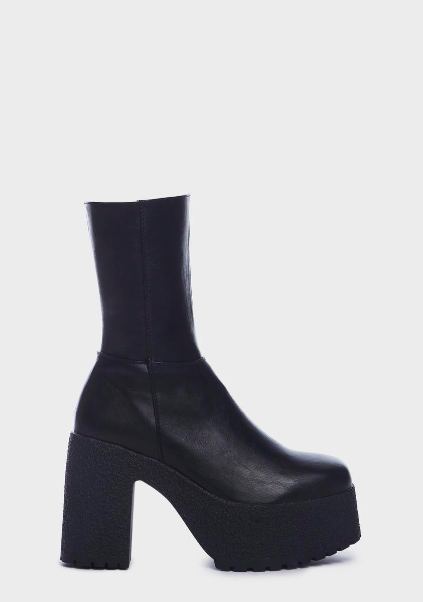 Lamoda Platform Heel Vegan Leather Ankle Boots Black – Dolls Kill