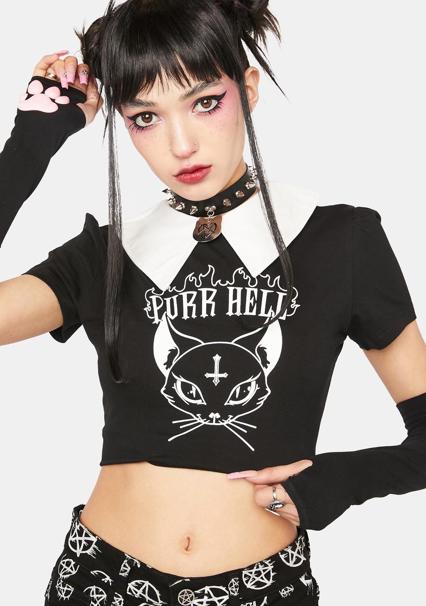The Grave Girls Collared Cat Crop Top Black – Dolls Kill