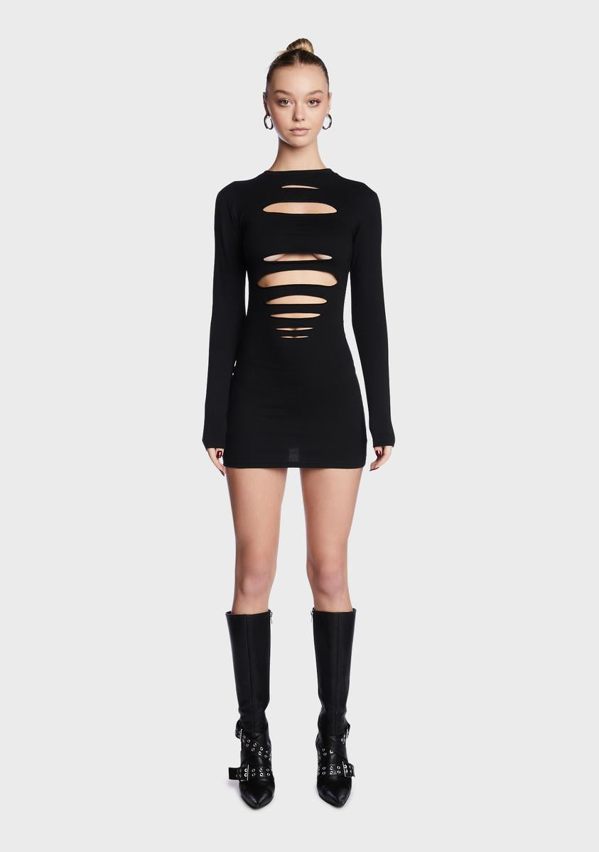 Edikted Cut Out Long Sleeve Mini Dress - Black Dolls Kill Edikted Cut Out Long Sleeve Mini Dress - Black Dolls Kill