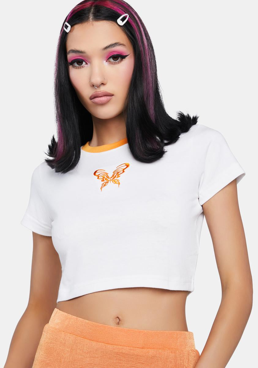Pink Boa Trim Spaghetti Strap Dolls Kill Baby Tee main image 1