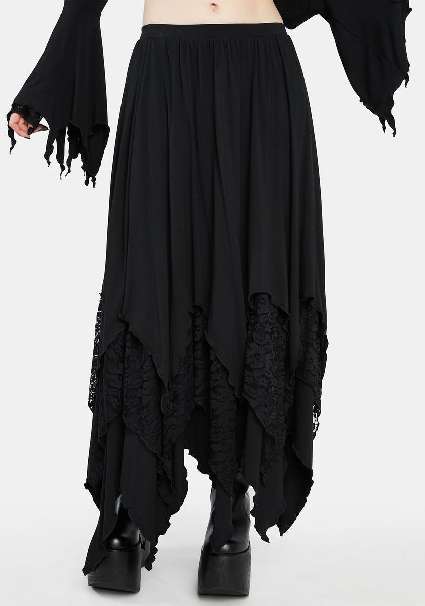 Black handkerchief maxi skirt hotsell
