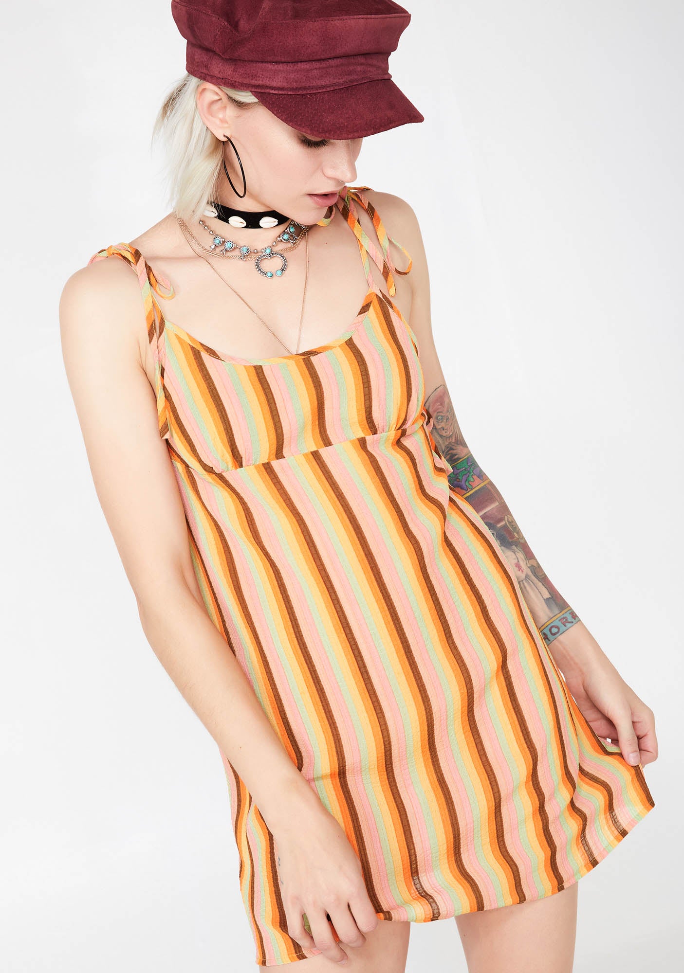 Vertical Stripe Tie Straps Mini Dress Orange – Dolls Kill