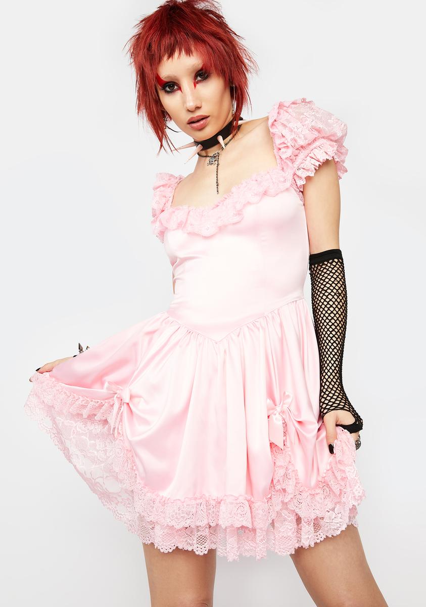 Current Mood Satin Lace Ruffle Mini Dress - Pink Current Mood Satin Lace Ruffle Mini Dress - Pink