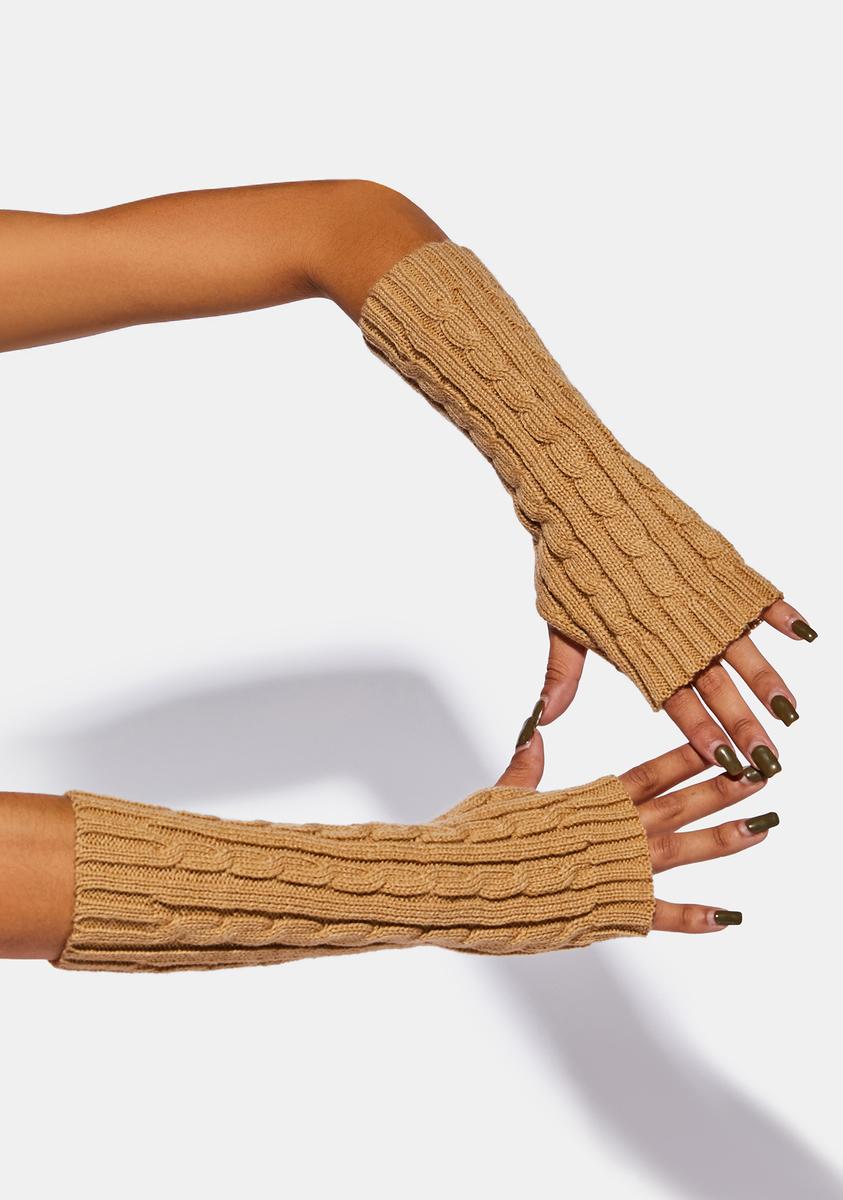 Darker Wavs Cable Knit Arm Warmers Tan Dolls Kill