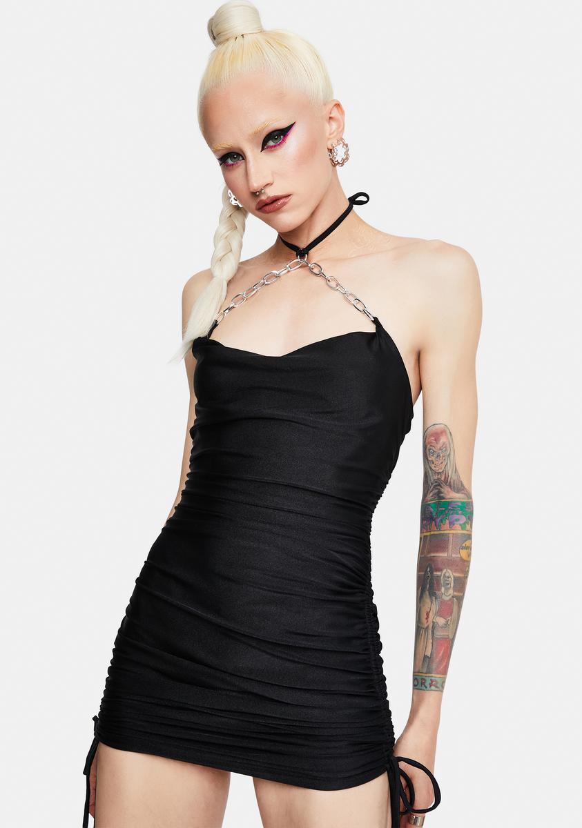 Little Black Halter Ruched Bodycon Mini Dress - Black  Dolls Kill
