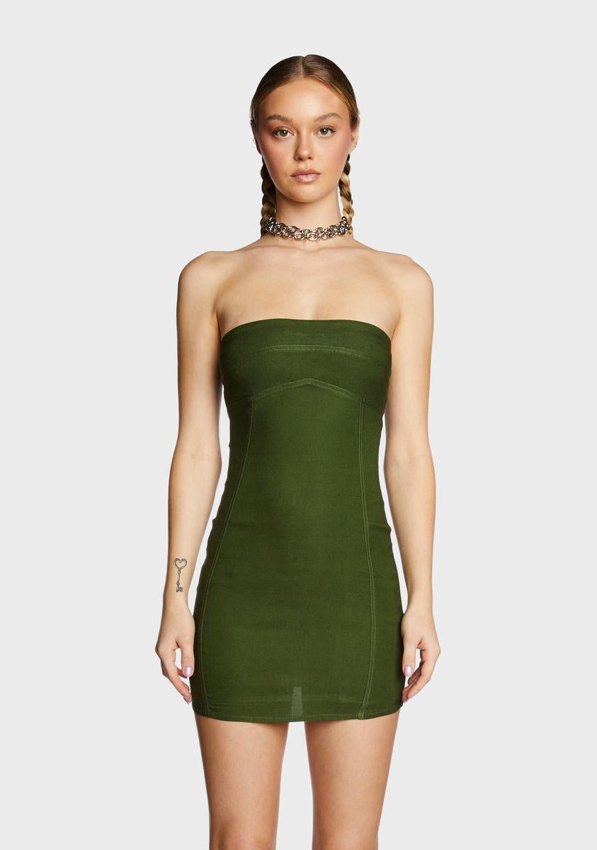 Motel Strapless Bodycon Mini Dress - Chive Dolls Kill Motel Strapless Bodycon Mini Dress - Chive Dolls Kill