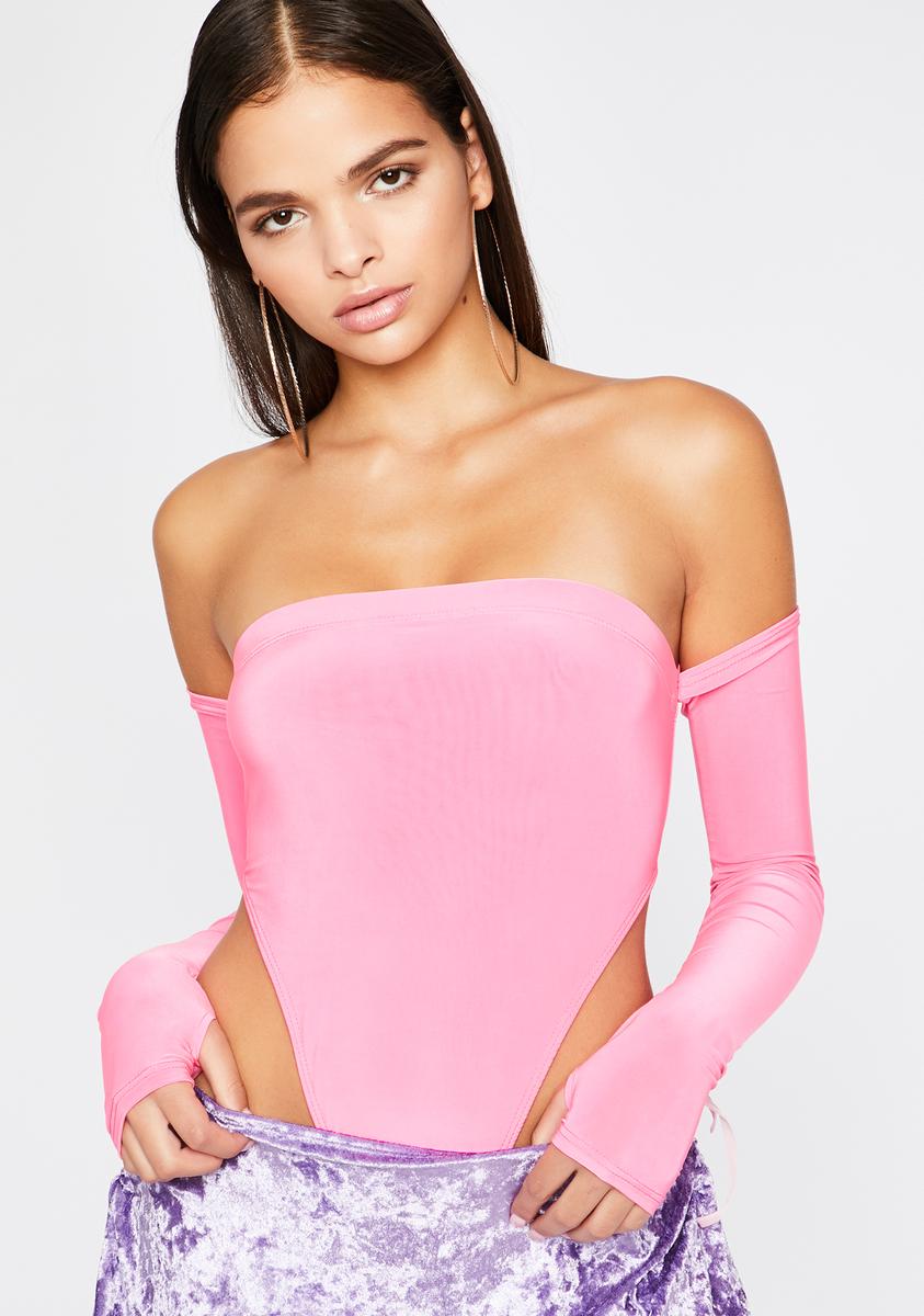 High Cut Off The Shoulder Bodysuit Hot Pink – Dolls Kill