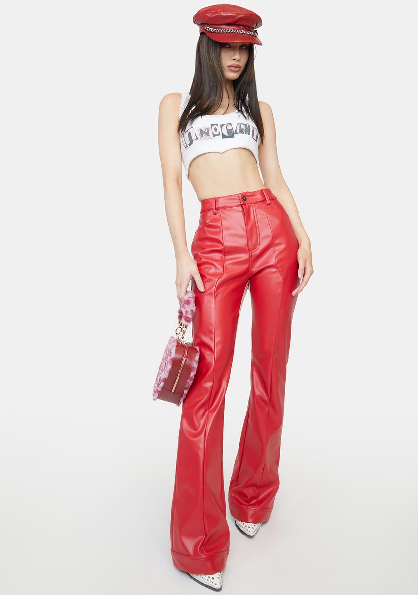 Red leather discount pants high waisted