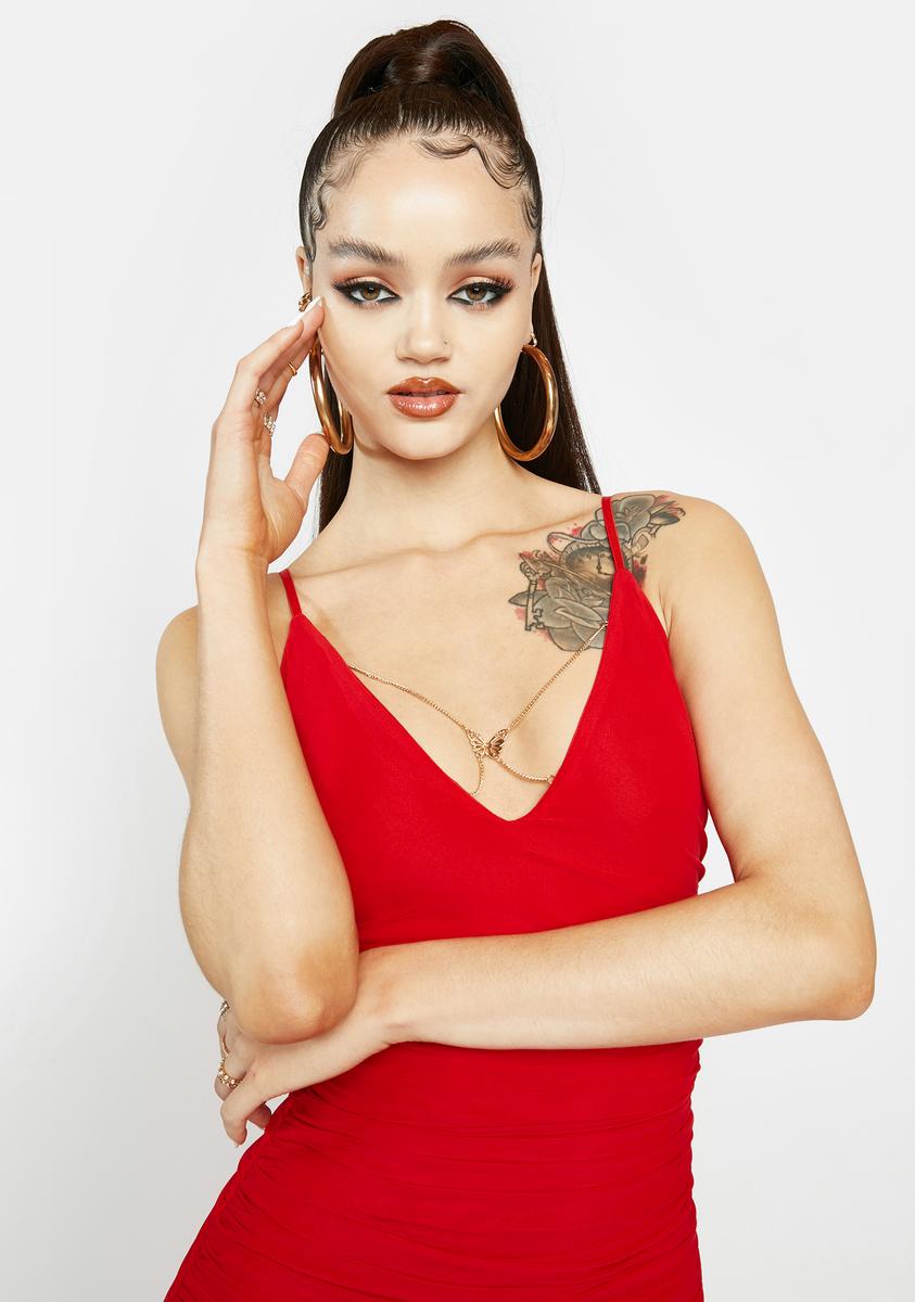 fashionable v necks dress sets Butterfly Chain Detail Plunge V Neck Maxi Dress