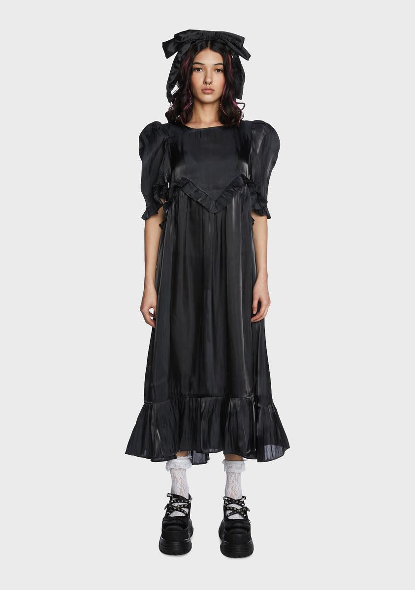Sister Jane Taffeta Ruffle Trim Midi Dress - Black Dolls Kill Sister Jane Taffeta Ruffle Trim Midi Dress - Black Dolls Kill