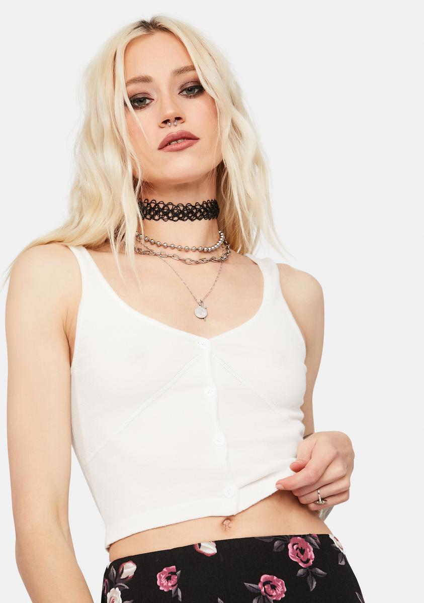 Button Up V Neck Crop Tank Top - White – Dolls Kill