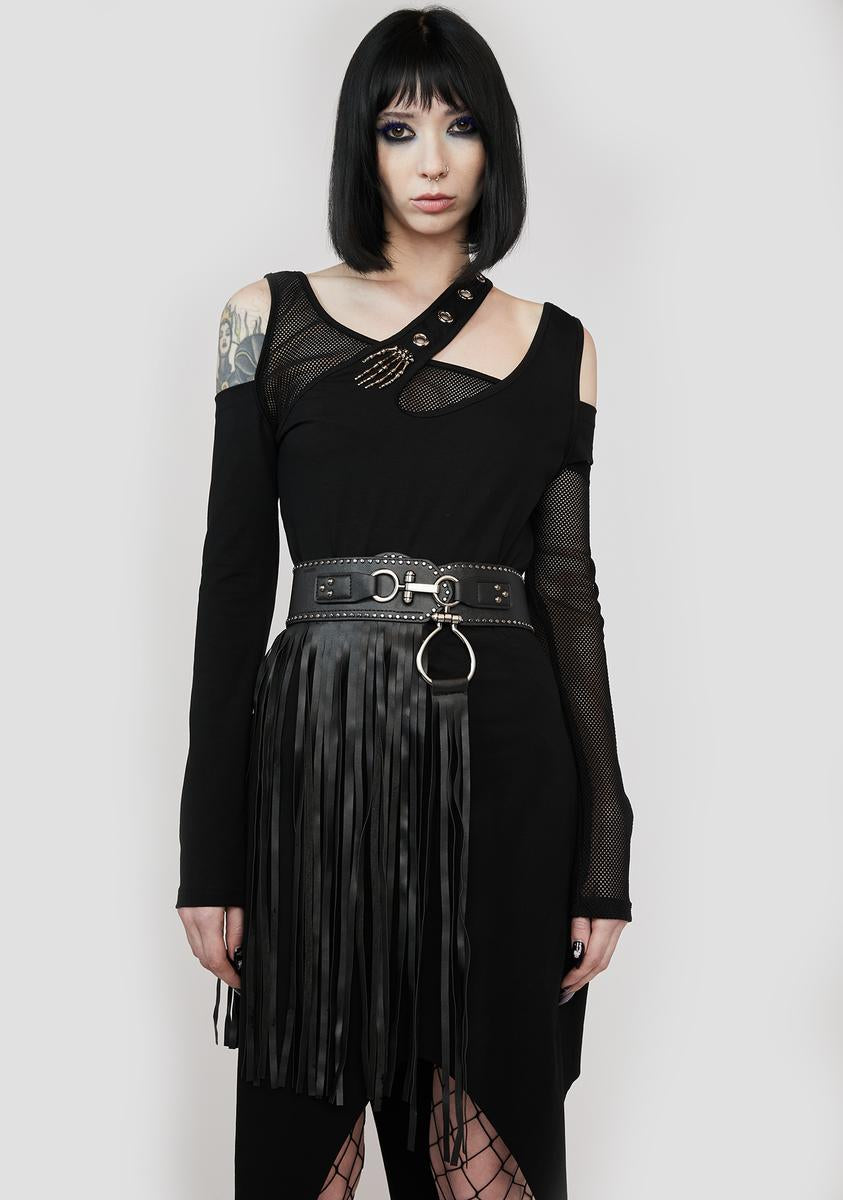 Devil Fashion Vegan Leather Fringe Waist Belt Black – Dolls Kill