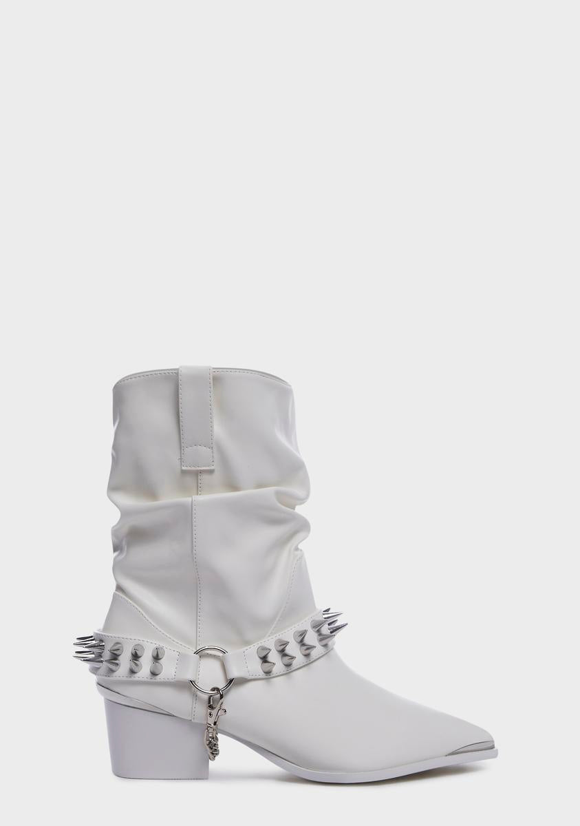 YRU Spiked Cowboy Boots White Dolls Kill