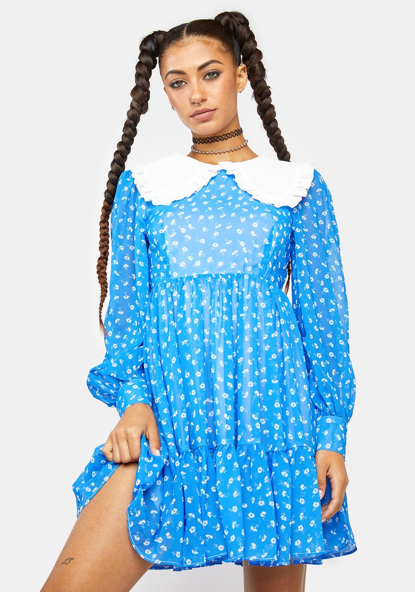 Prairie Collar Floral Babydoll Dress - Blue Dolls Kill Prairie Collar Floral Babydoll Dress - Blue Dolls Kill