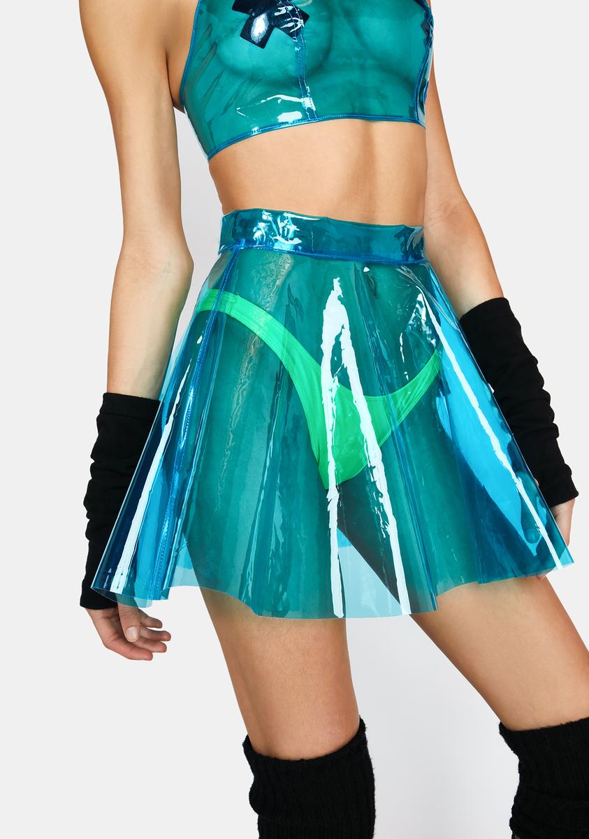 Cyberdog Clear Pleated PVC Mini Skirt - Blue