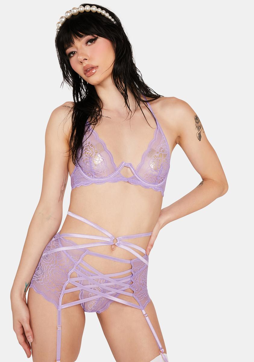 Floral Lace Garter Skirt Lingerie Set - Purple/Lavender Dolls Kill Floral Lace Garter Skirt Lingerie Set - Purple/Lavender Dolls Kill