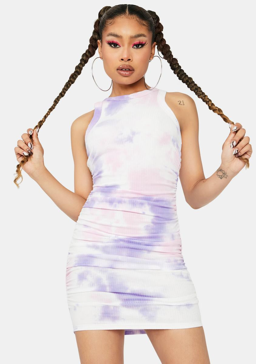 High Neck Tie Dye Mini Dress - Purple  Dolls Kill