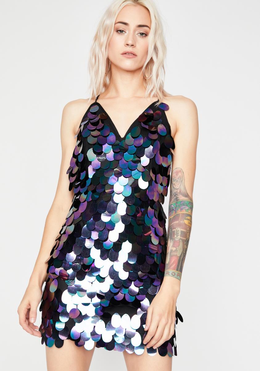 Blue Black Iridescent Large Sequin Mini Dress Cross Back V Neck Blue Black Iridescent Large Sequin Mini Dress Cross Back V Neck
