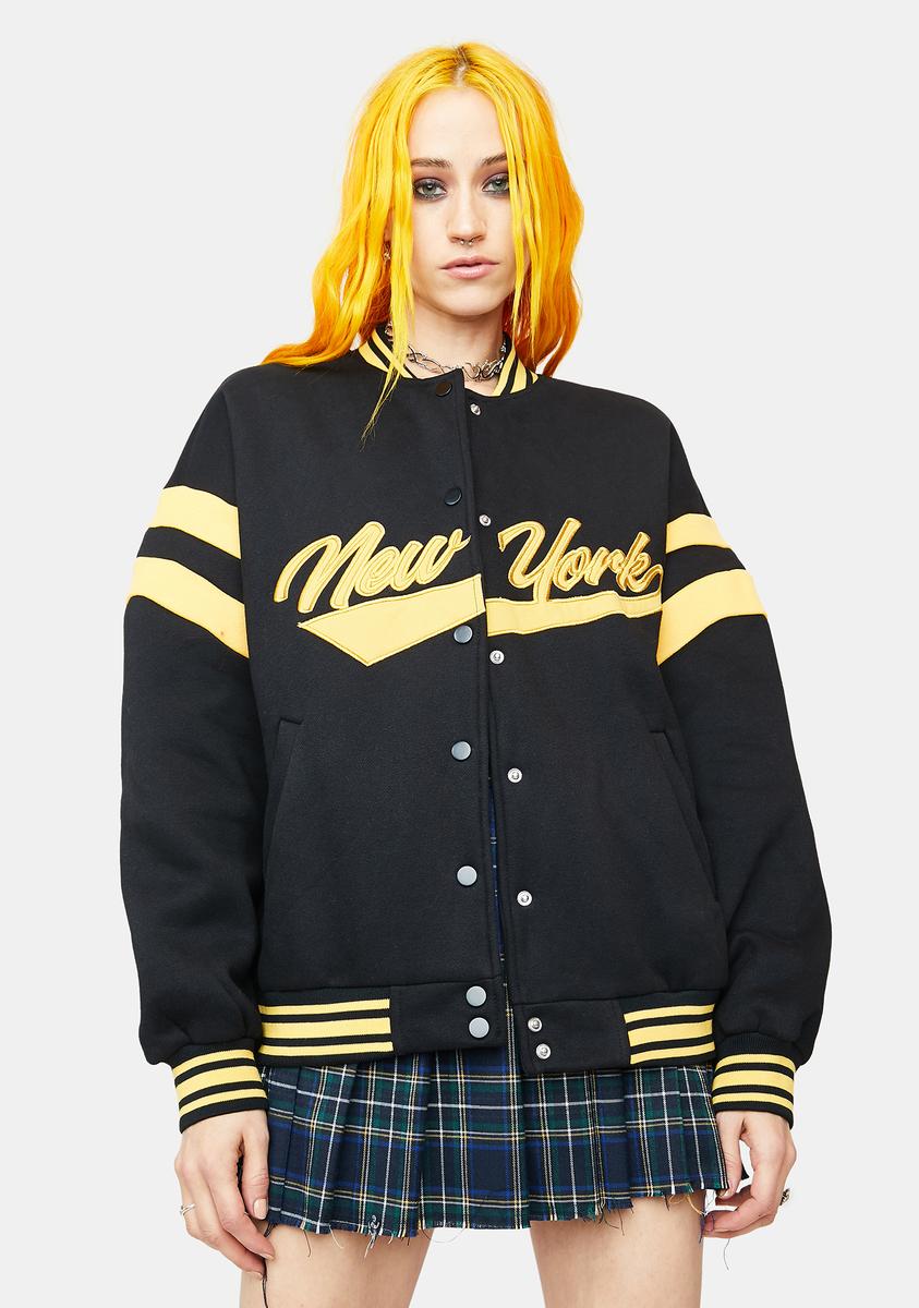 Edikted New York Varsity Jacket Black Yellow Dolls Kill