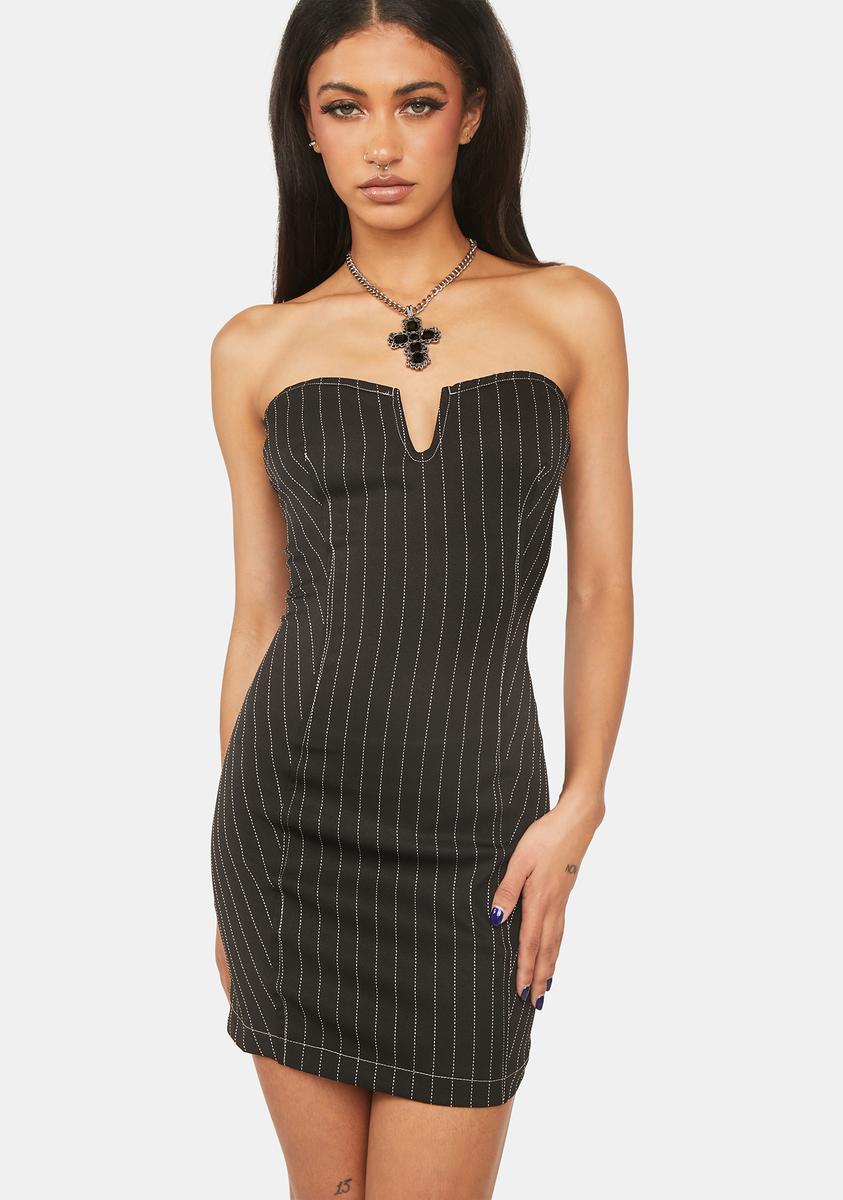 knee length dresses for ladies Hadavi Mini Dress in Pinstripe Black main image 0