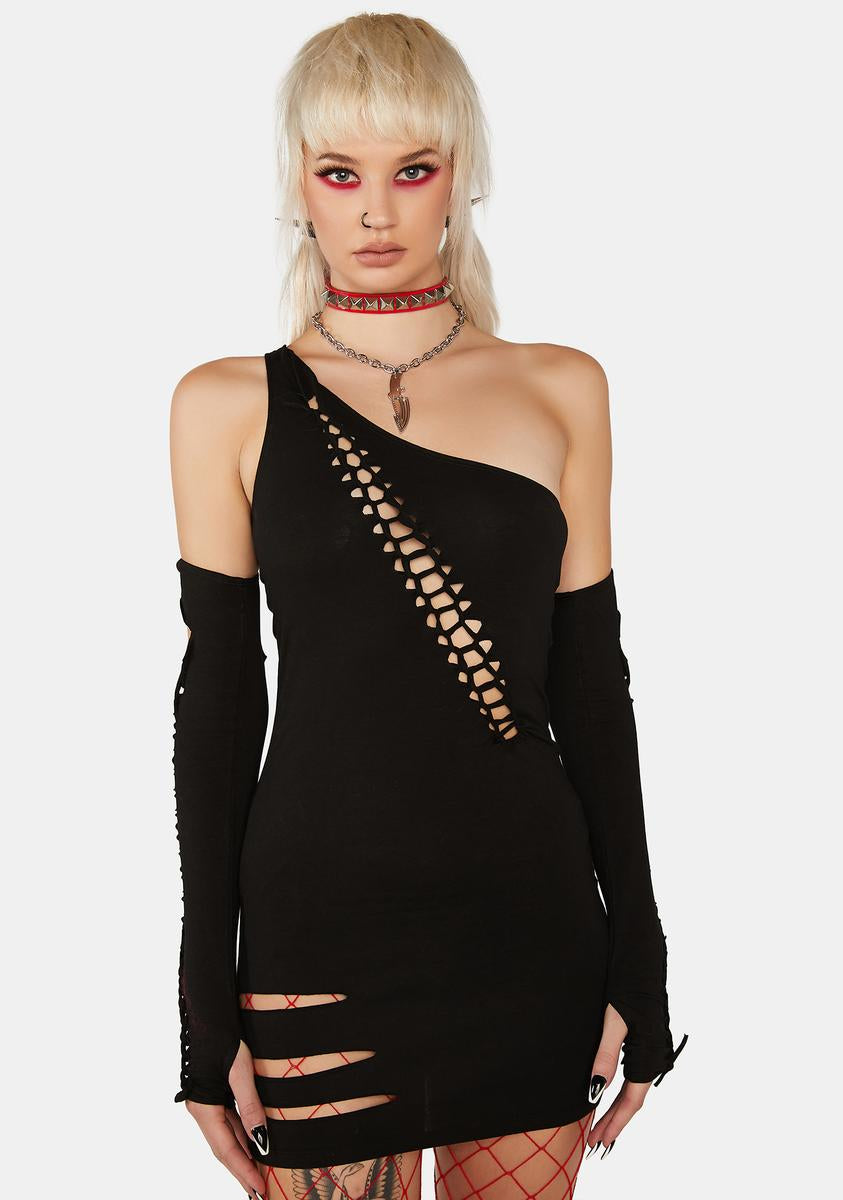 Current Mood One Shoulder Cut Out Bodycon Dress - Black