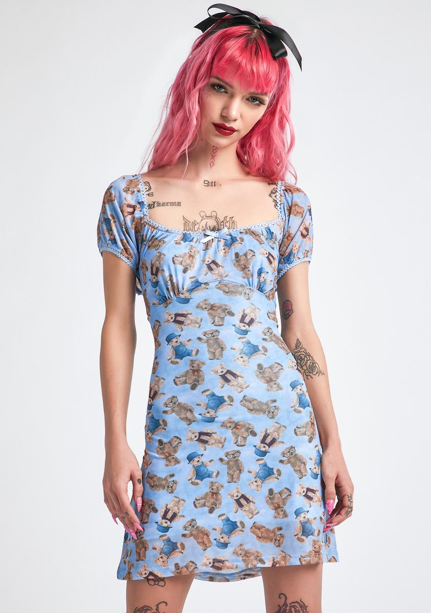 Delia's Grunge Teddy Bear Mesh Mini Dress - Blue Delia's Grunge Teddy Bear Mesh Mini Dress - Blue