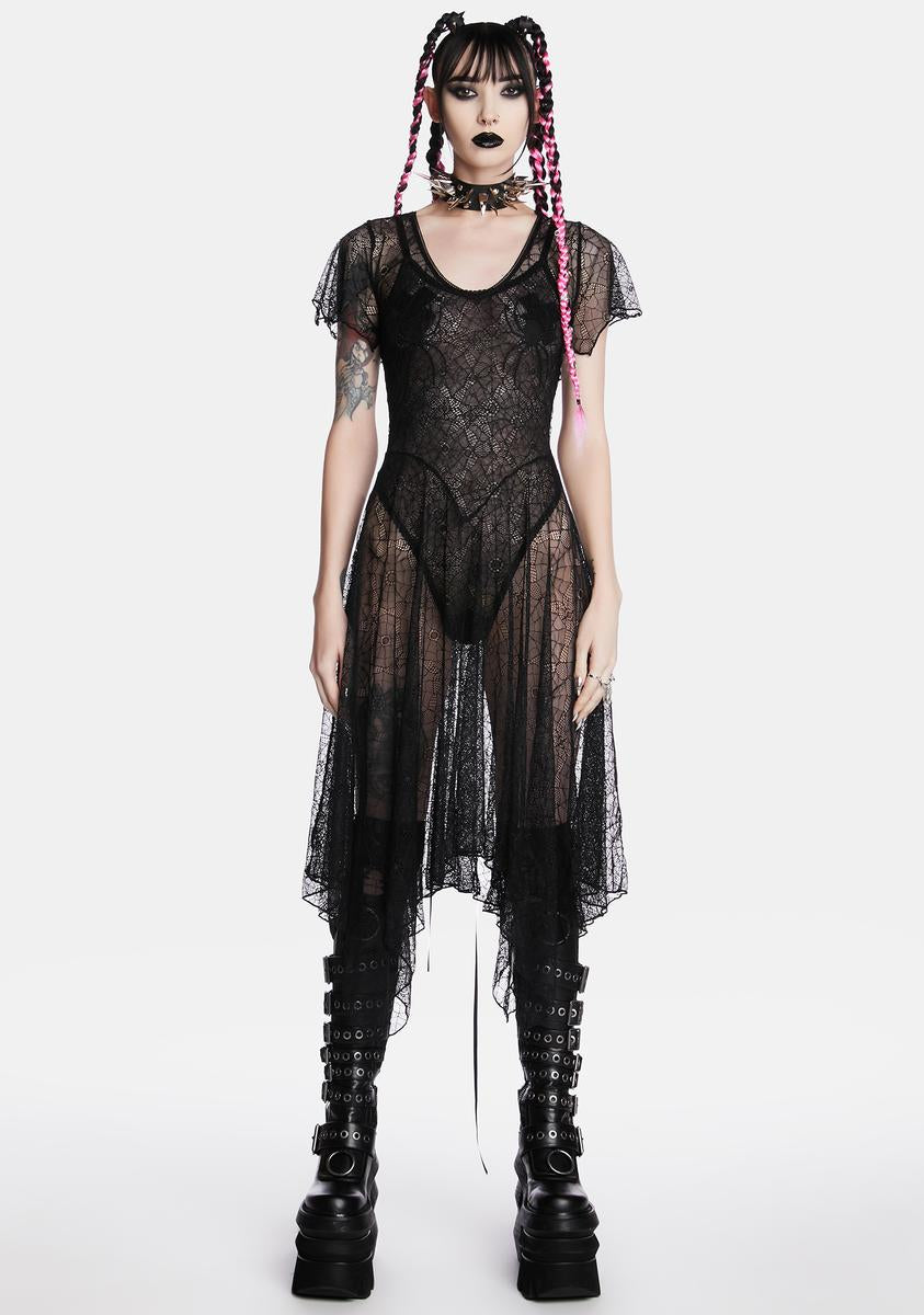 Widow Spider Web Lace Midi Dress - Black Dolls Kill Widow Spider Web Lace Midi Dress - Black Dolls Kill
