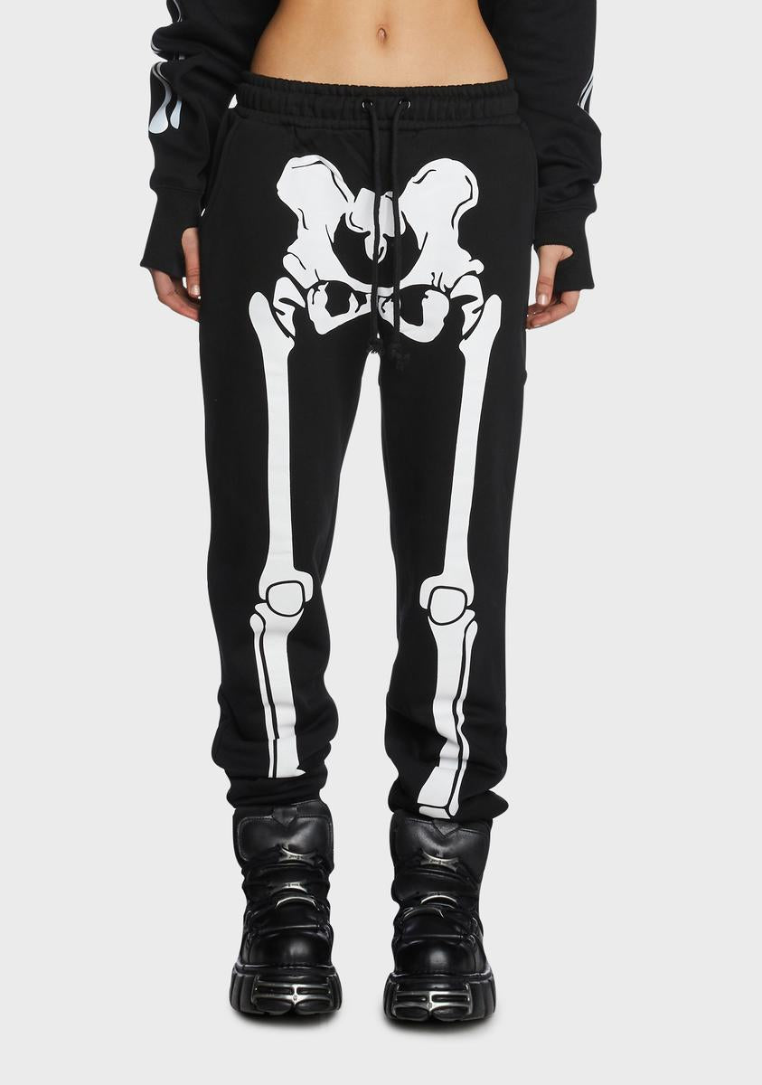 Trickz N Treatz Skeleton Print Jogger Sweatpants - Black – Dolls Kill