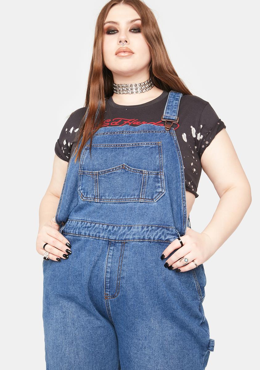 Plus Size Relaxed Fit Denim Overalls Blue Dolls Kill