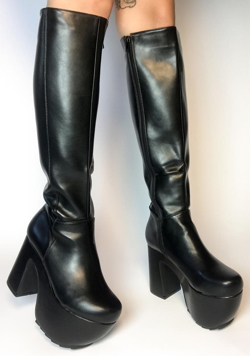 lamoda プラットフォームブーツ dollskill Lamoda Lace Up Zip Platform Boots - Black – Dolls Kill