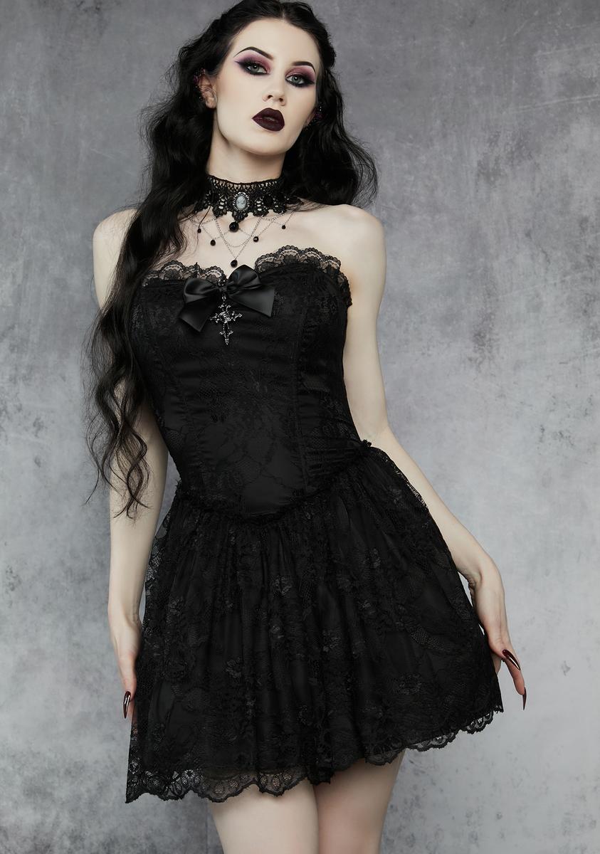 Widow Strapless Lace Mini Dress - Black