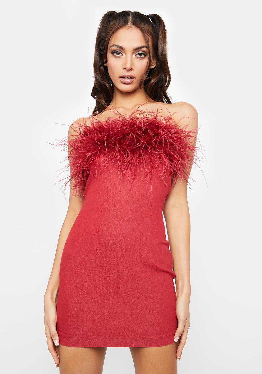Faux Fur Trim Strapless Mini Dress Faux Fur Trim Strapless Mini Dress