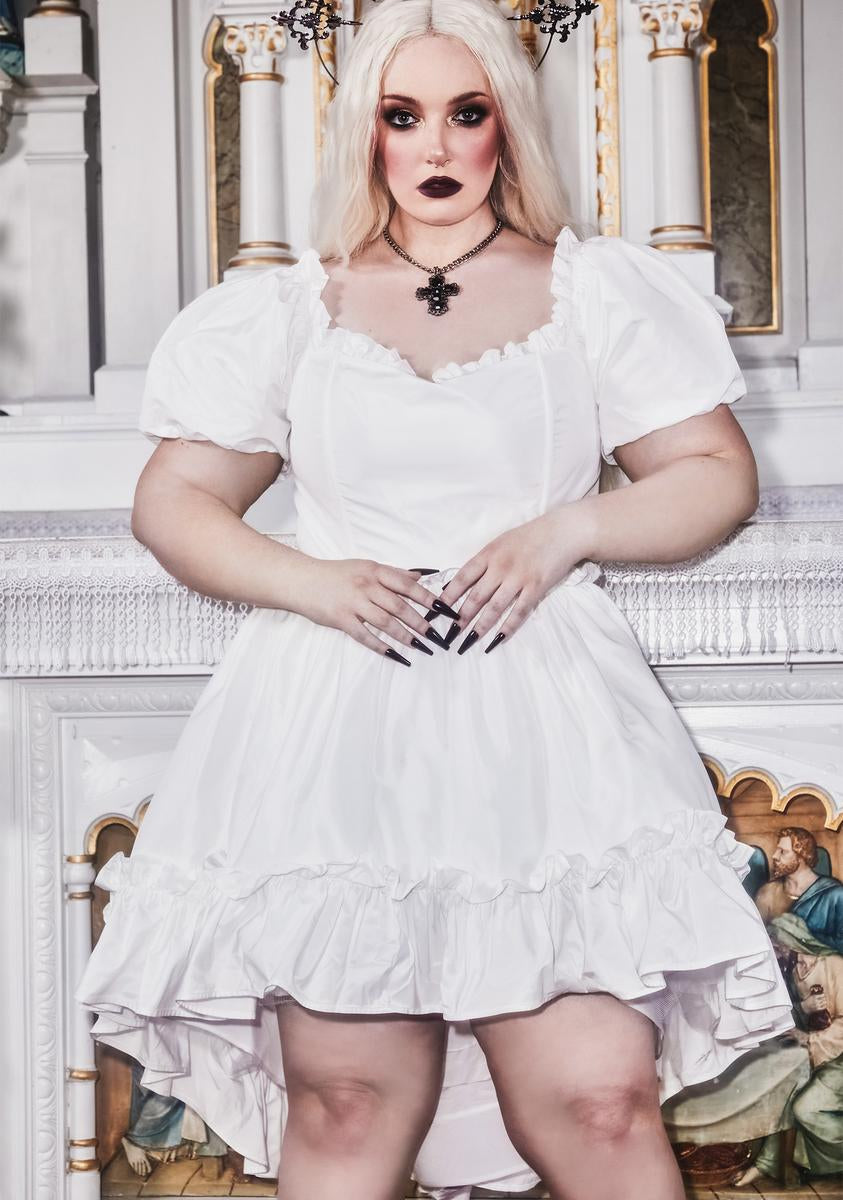 Unholy Plus Size Taffeta Puff Sleeve High-Low Mini Dress Unholy Plus Size Taffeta Puff Sleeve High-Low Mini Dress