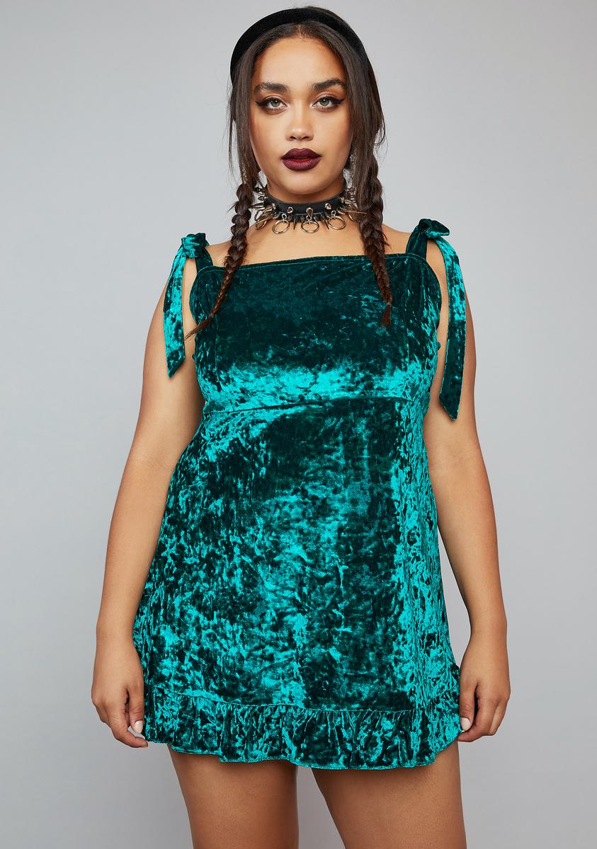 Plus Size Widow Velvet Tie Strap Mini Dress - Green Dolls Kill Plus Size Widow Velvet Tie Strap Mini Dress - Green Dolls Kill