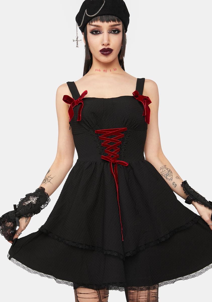Dark In Love Lace Up Bow Mini Dress - Black/Red Dolls Kill Dark In Love Lace Up Bow Mini Dress - Black/Red Dolls Kill