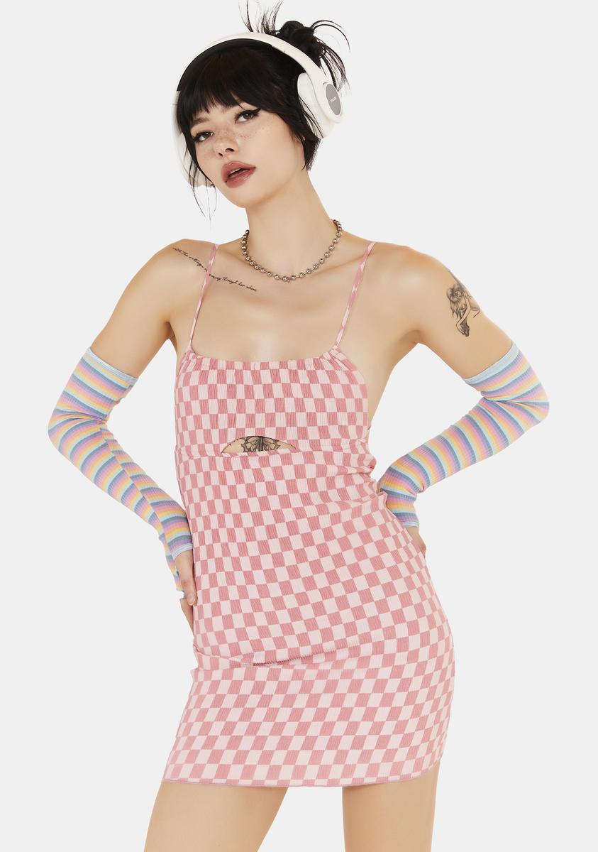 pink mini sun dress Checkered Cut Out Open Back Mini Sun Dress