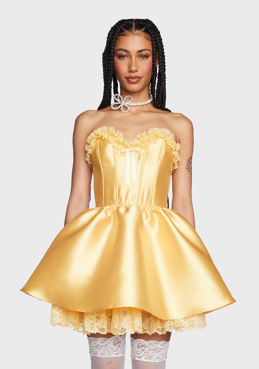 Sugar Thrillz Strapless Taffeta Corset Dress - Yellow Dolls Kill Sugar Thrillz Strapless Taffeta Corset Dress - Yellow Dolls Kill