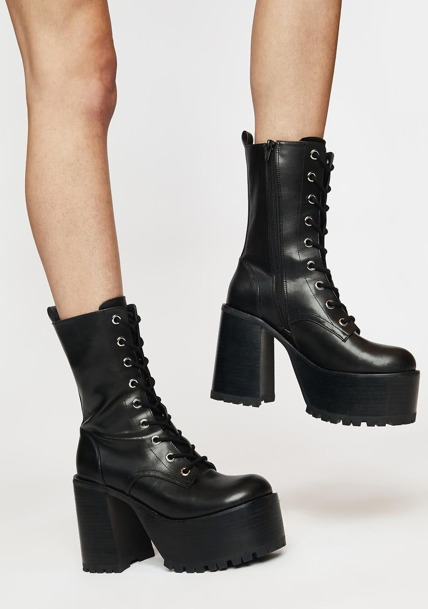 Current Mood Mid Calf Chunky Platform Boots Black – Dolls Kill