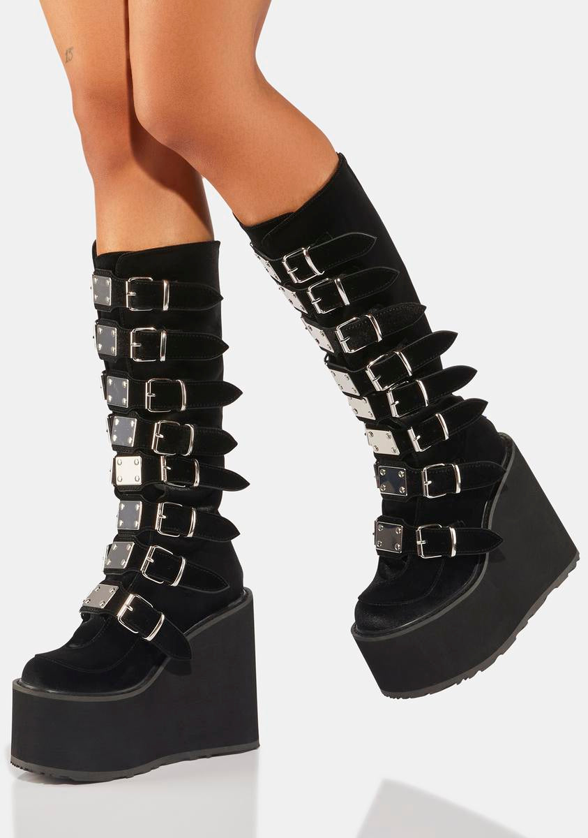 Demonia Trinity Boots Trinity Swing 815 Black Matte Goth Knee Boot