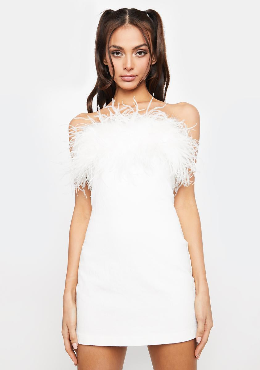 Faux Fur Trim Strapless Mini Dress - White Dolls Kill Faux Fur Trim Strapless Mini Dress - White Dolls Kill