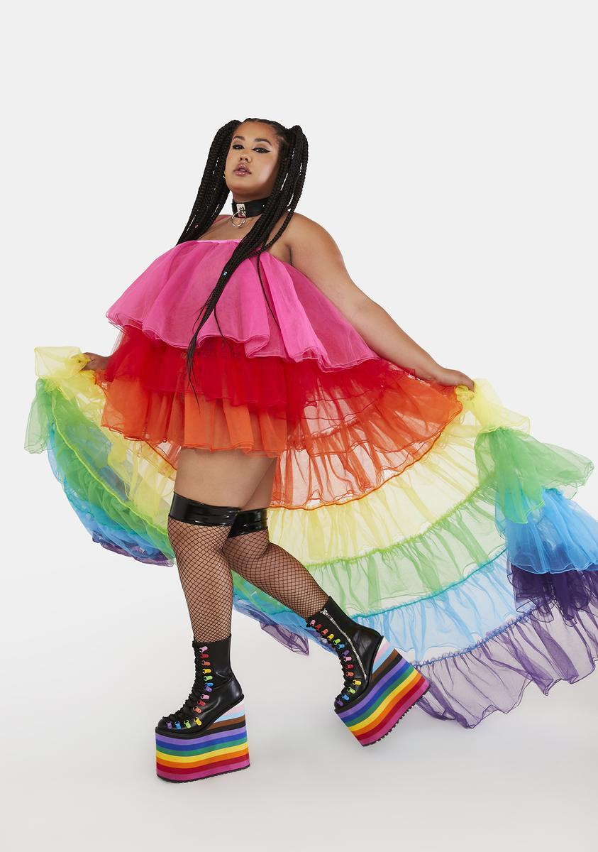 Plus Size Club Exx Tulle High Low Train Maxi Dress - Rainbow Dolls Kill Plus Size Club Exx Tulle High Low Train Maxi Dress - Rainbow Dolls Kill