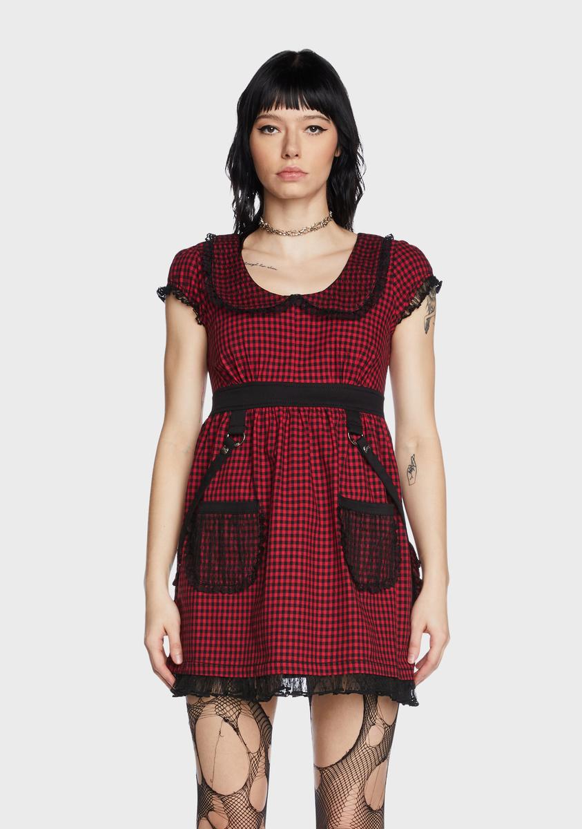 Tripp NYC Gingham Babydoll Mini Dress - Black/Red Dolls Kill Tripp NYC Gingham Babydoll Mini Dress - Black/Red Dolls Kill