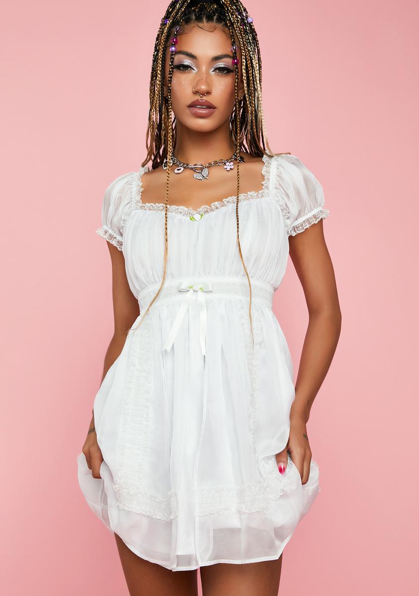 Sugar Thrillz Lace Ruffled Trim Babydoll Mini Dress Sugar Thrillz Lace Ruffled Trim Babydoll Mini Dress