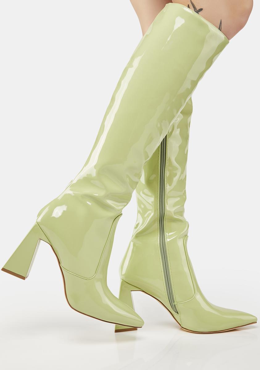 SIMMI Patent Vegan Leather Pointed Toe Boots - Green