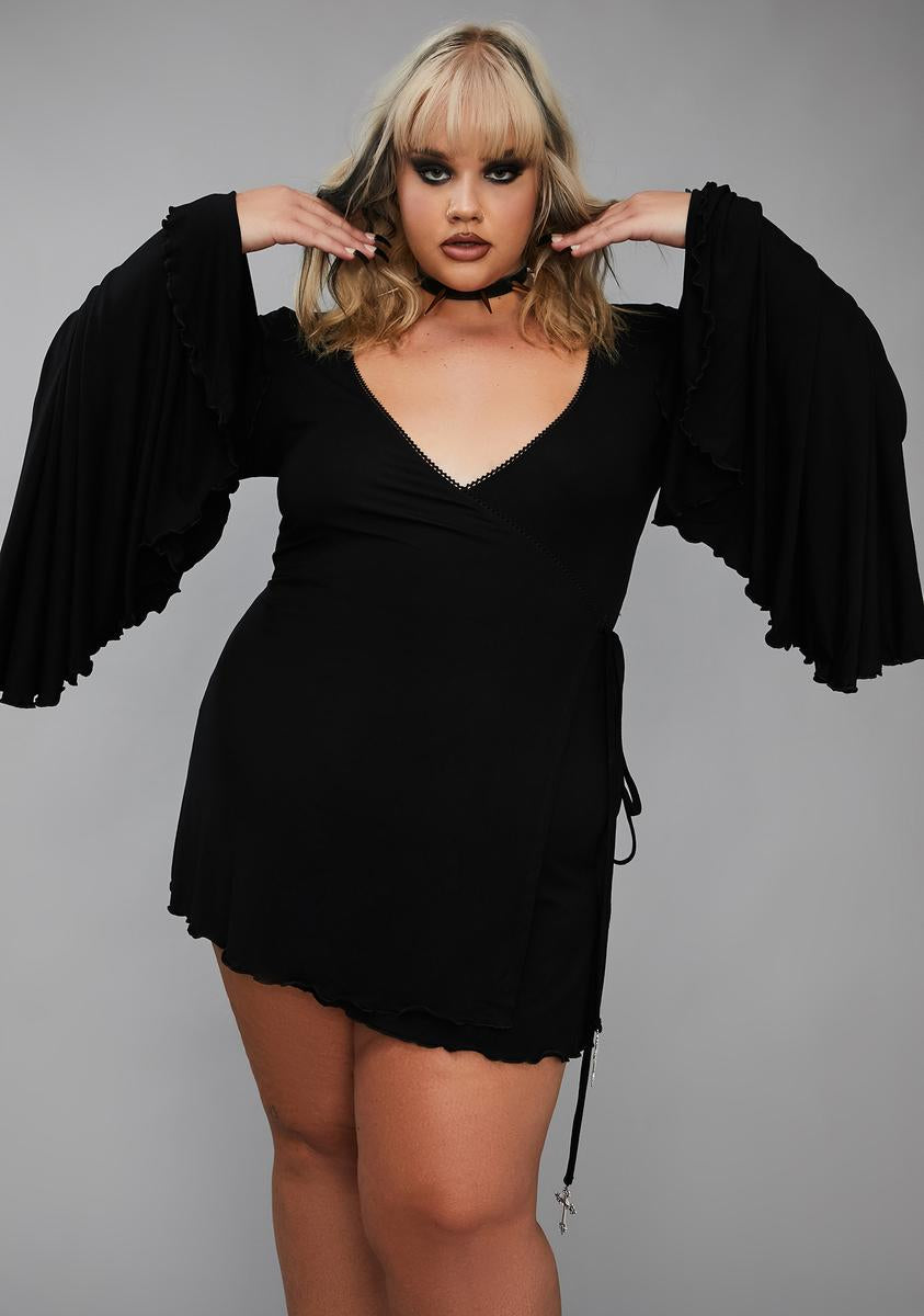 Plus Size Widow Cross Bell Sleeve Wrap Dress