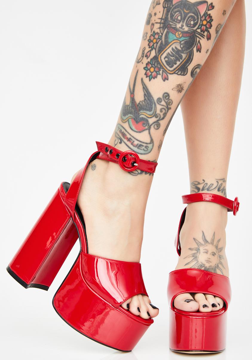 Lamoda Patent Peep Toe Platform Heels - Red
